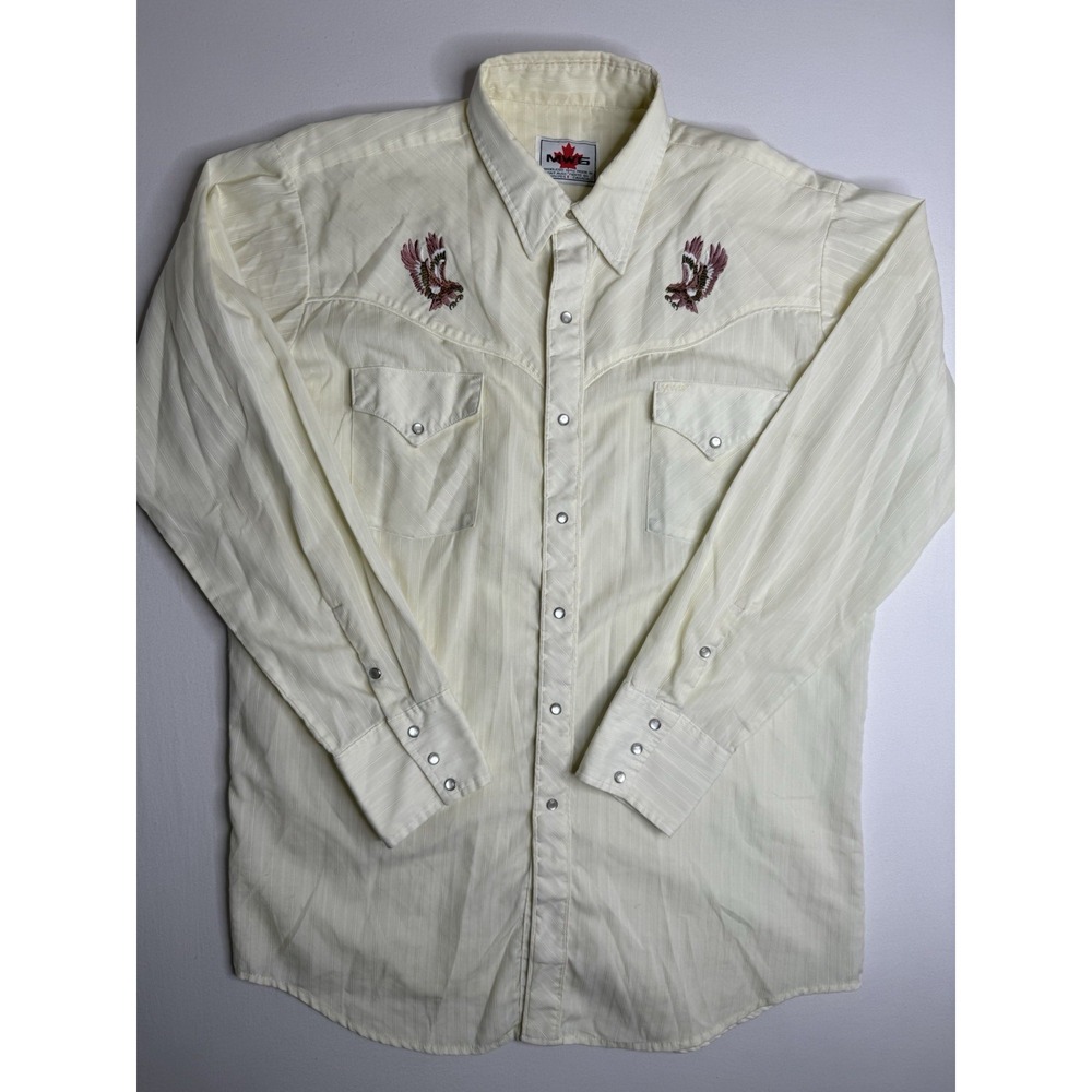 Vintage MWG Western Shirt Pearl Snap Made in Canada Dual Eagle Embroidery